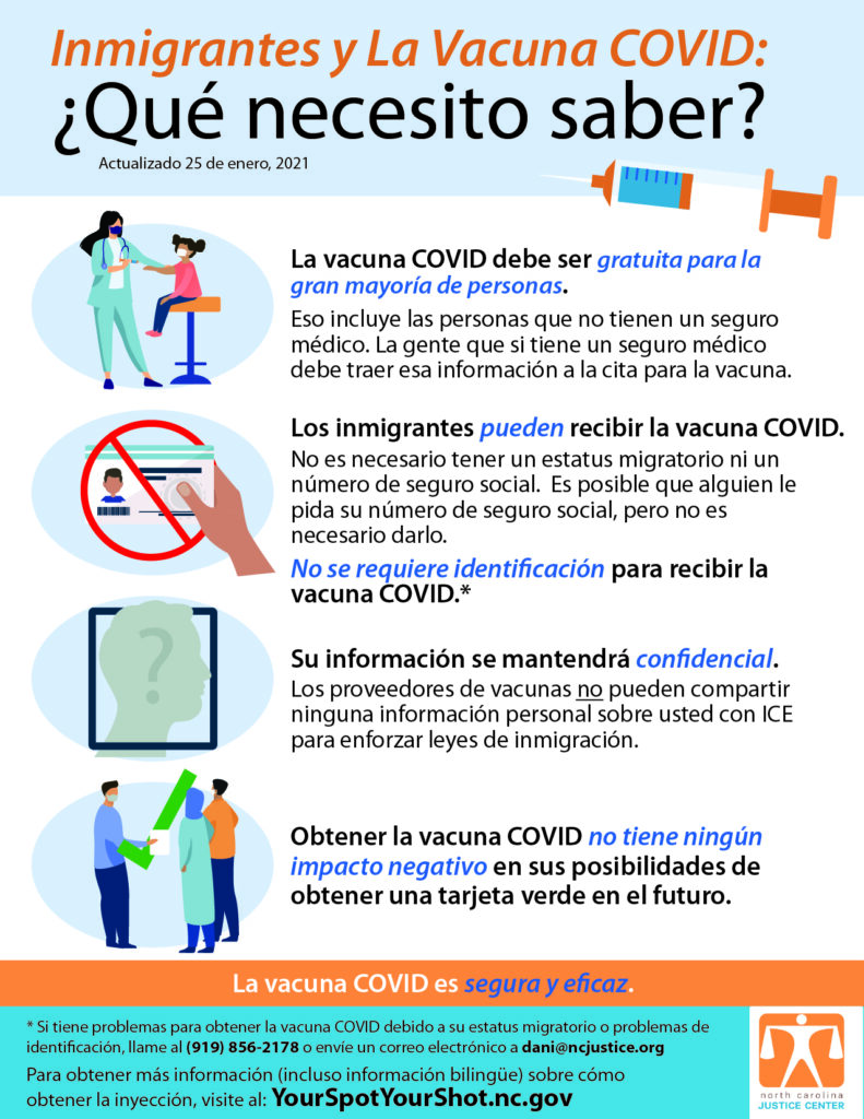 Immigrant Rights And The Covid Vaccine Inmigrantes Y La Vacuna Covid North Carolina Justice Center