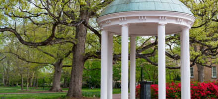 Old well at UNC Chapel hill, trees in background