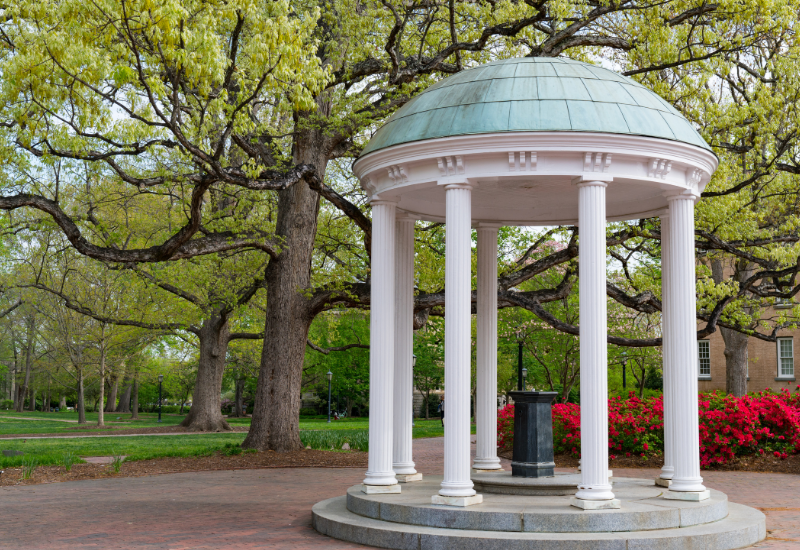 Old well at UNC Chapel hill, trees in background