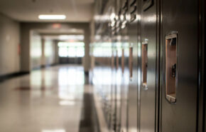 row of lockers in a school hallway